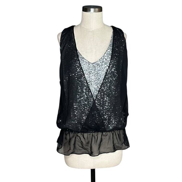 INC International Concepts Black Silver Sequin Sleeveless Blouse Women's Size XL - Picture 1 of 7